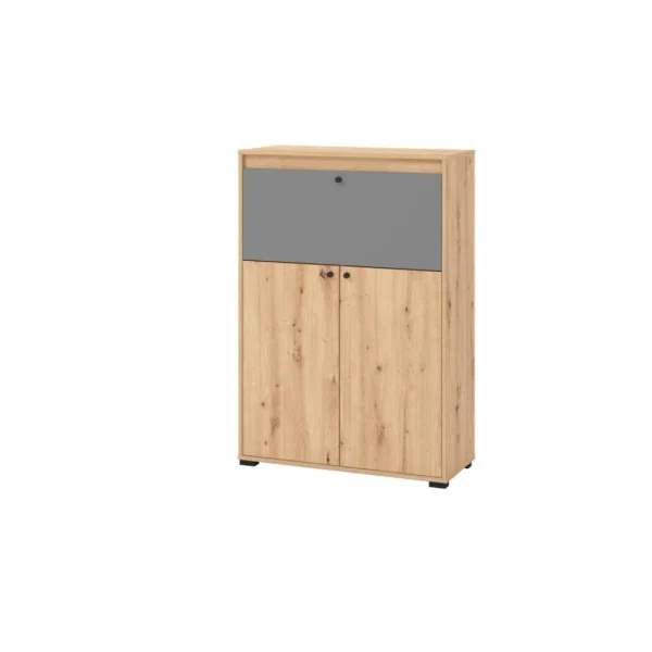 Nouvelle tendance Vente-unique Secrétaire 2 Portes – Coloris : Naturel Et Gris – IDONAR 4