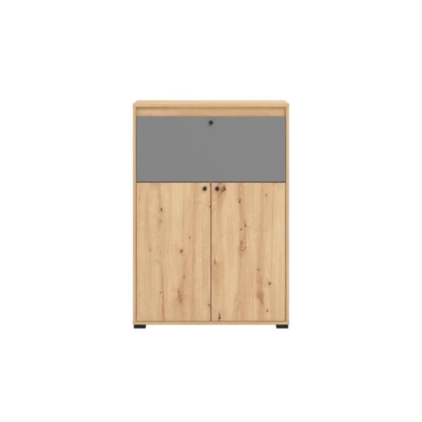 Nouvelle tendance Vente-unique Secrétaire 2 Portes – Coloris : Naturel Et Gris – IDONAR 5