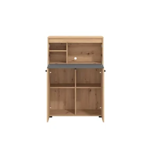 Nouvelle tendance Vente-unique Secrétaire 2 Portes – Coloris : Naturel Et Gris – IDONAR 15