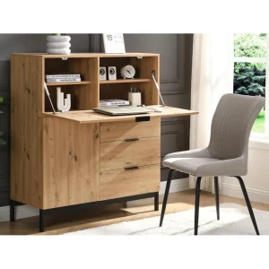soldes officiel Vente-unique Secrétaire Avec 2 Porte Et 3 Tiroirs – MDF Et Métal – Coloris : Natu… 9
