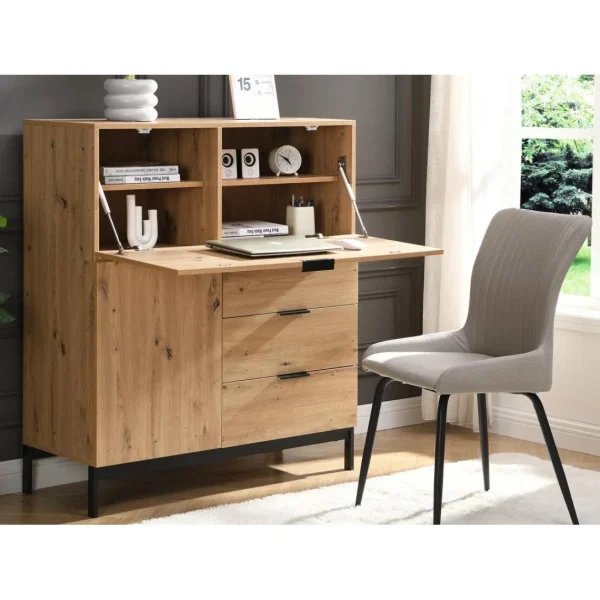 soldes officiel Vente-unique Secrétaire Avec 2 Porte Et 3 Tiroirs – MDF Et Métal – Coloris : Natu… 3