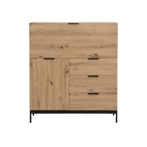 soldes officiel Vente-unique Secrétaire Avec 2 Porte Et 3 Tiroirs – MDF Et Métal – Coloris : Natu… 11