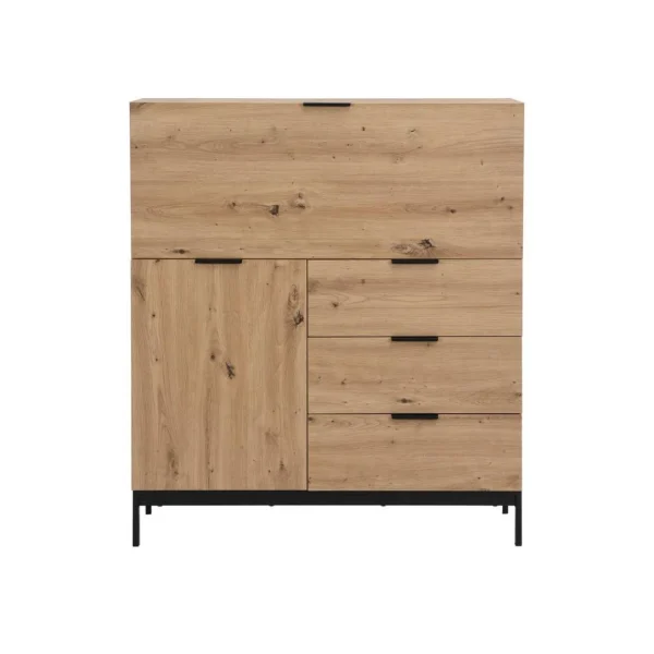 soldes officiel Vente-unique Secrétaire Avec 2 Porte Et 3 Tiroirs – MDF Et Métal – Coloris : Natu… 4