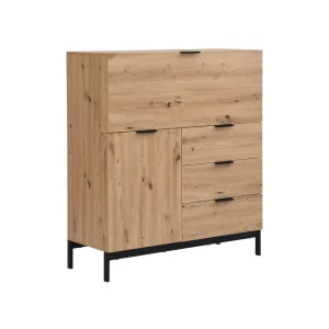 soldes officiel Vente-unique Secrétaire Avec 2 Porte Et 3 Tiroirs – MDF Et Métal – Coloris : Natu… 13
