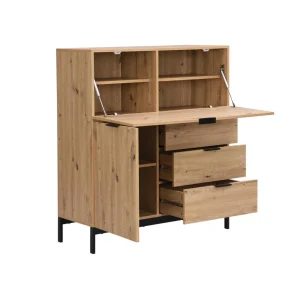 soldes officiel Vente-unique Secrétaire Avec 2 Porte Et 3 Tiroirs – MDF Et Métal – Coloris : Natu… 15