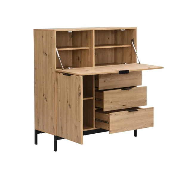 soldes officiel Vente-unique Secrétaire Avec 2 Porte Et 3 Tiroirs – MDF Et Métal – Coloris : Natu… 6