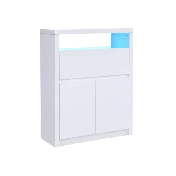 à prix très bas Vente-unique Secrétaire Avec 2 Portes – Avec LEDs – MDF – Blanc Lacqué – MELIONA 4