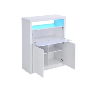 à prix très bas Vente-unique Secrétaire Avec 2 Portes – Avec LEDs – MDF – Blanc Lacqué – MELIONA 13