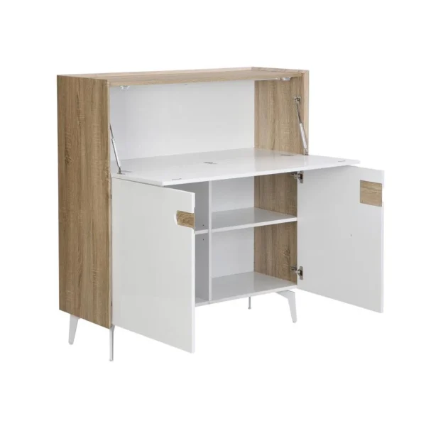 Vente-unique Secrétaire Avec 3 Portes – MDF Et Métal – Coloris : Naturel Et Blanc… en vente 5