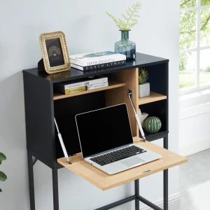 Baita Secrétaire SMART Bois Et Noir 1 Porte Et 2 Niches – L90cm De Qualité 11