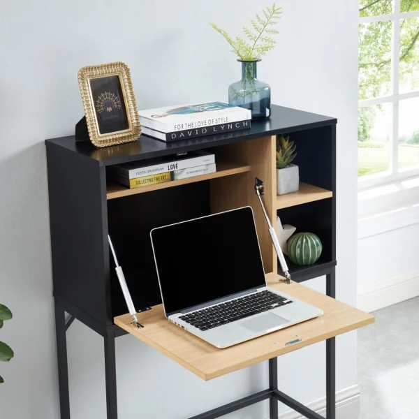 Baita Secrétaire SMART Bois Et Noir 1 Porte Et 2 Niches – L90cm De Qualité 4
