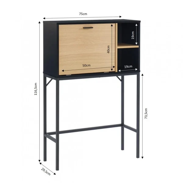 Baita Secrétaire SMART Bois Et Noir 1 Porte Et 2 Niches – L90cm De Qualité 5