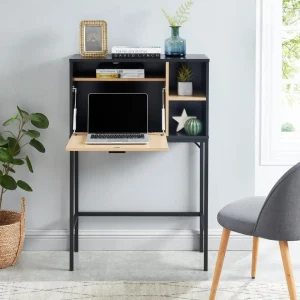 Baita Secrétaire SMART Bois Et Noir 1 Porte Et 2 Niches – L90cm De Qualité 15