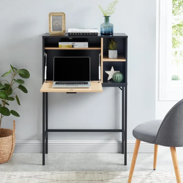Baita Secrétaire SMART Bois Et Noir 1 Porte Et 2 Niches – L90cm De Qualité 6