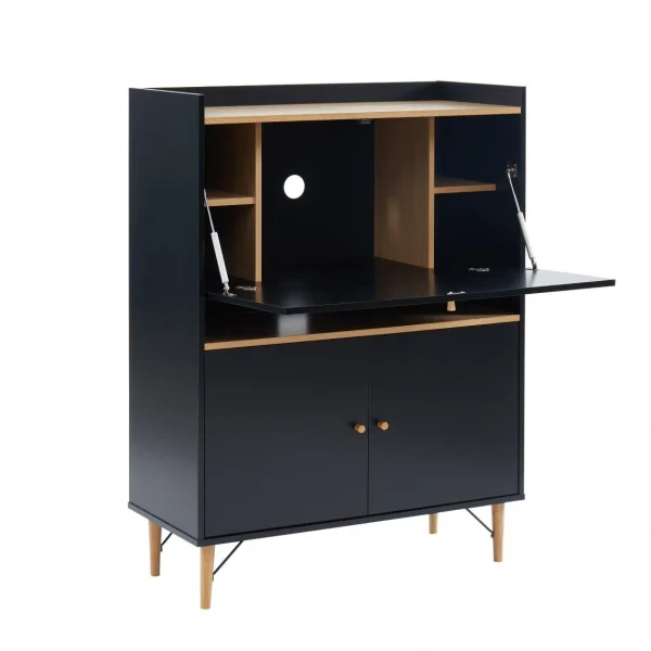 Baita Secrétaire SMART Noir Et Bois 3 Portes Et 1 Niche – L90cm luxe soldes 1