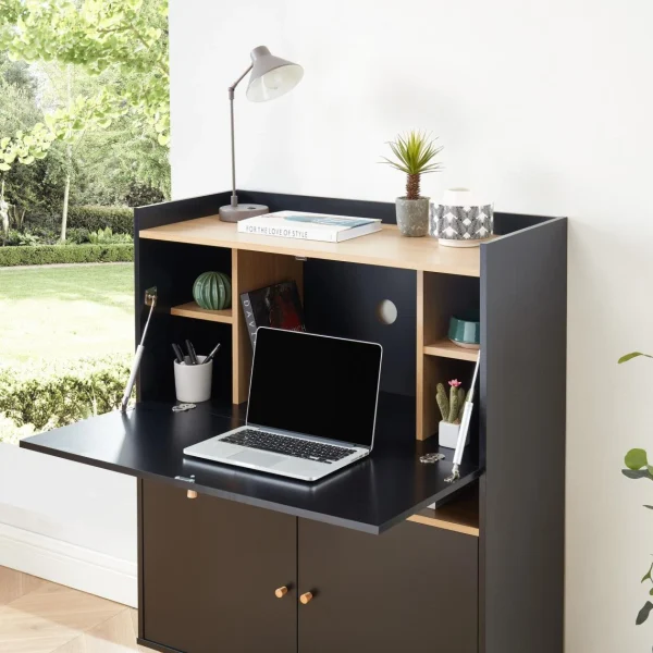 Baita Secrétaire SMART Noir Et Bois 3 Portes Et 1 Niche – L90cm luxe soldes 4
