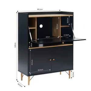 Baita Secrétaire SMART Noir Et Bois 3 Portes Et 1 Niche – L90cm luxe soldes 13
