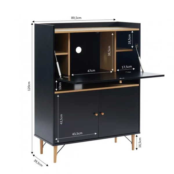 Baita Secrétaire SMART Noir Et Bois 3 Portes Et 1 Niche – L90cm luxe soldes 5