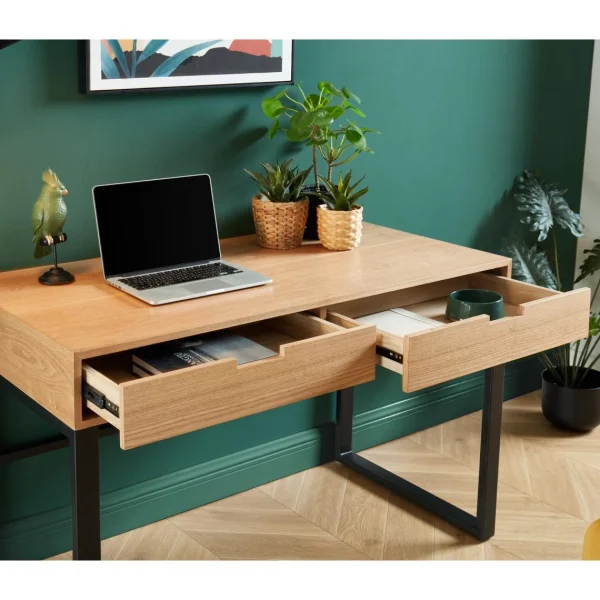Baita SOHOBUREAU Bureau Couleur Bois Et Noir 2 Tiroirs Piètement En Métal REMISE allant 4