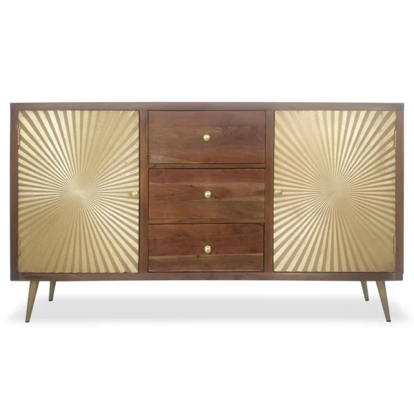 MENZZO Buffet 2 Portes Et 3 Tiroirs Solaris Bois Et Or Livraison Standard/Rapide 1