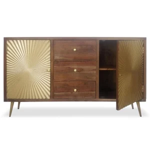 MENZZO Buffet 2 Portes Et 3 Tiroirs Solaris Bois Et Or Livraison Standard/Rapide 9