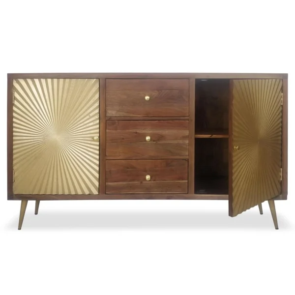 MENZZO Buffet 2 Portes Et 3 Tiroirs Solaris Bois Et Or Livraison Standard/Rapide 4