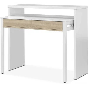 pas cher Pegane Table Console Extensible Convertible En Bureau Coloris Blanc Et Chêne… 8
