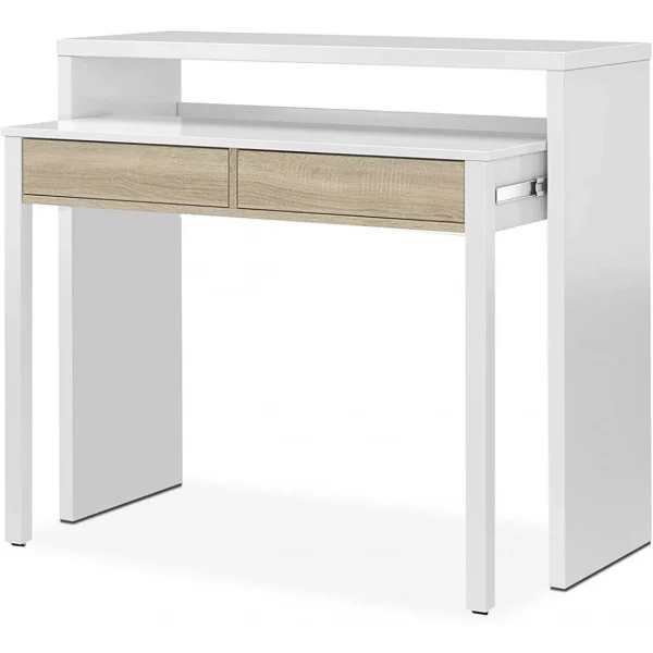 pas cher Pegane Table Console Extensible Convertible En Bureau Coloris Blanc Et Chêne… 3