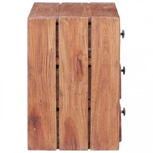 outlet Chunhelife Table De Chevet Avec 3 Tiroirs 35x25x35 Cm Bois De Récupération 13