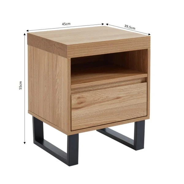 Baita Table De Chevet FELIX Effet Chêne Et Pieds En Métal 1 Tiroir Et 1 Ni… excellente qualité 5