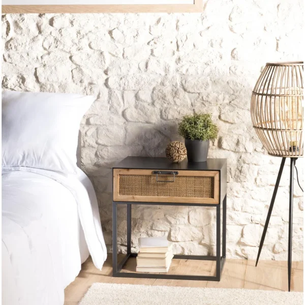 MACABANE Table De Chevet Métal 1 Tiroir Cannage – DORINA boutique pas cher 4