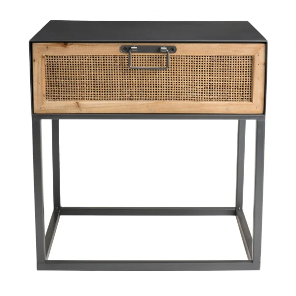 MACABANE Table De Chevet Métal 1 Tiroir Cannage – DORINA boutique pas cher 1