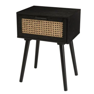 MACABANE Table De Chevet Noir 1 Tiroir Cannage – MIGUEL pas cher en ligne 9
