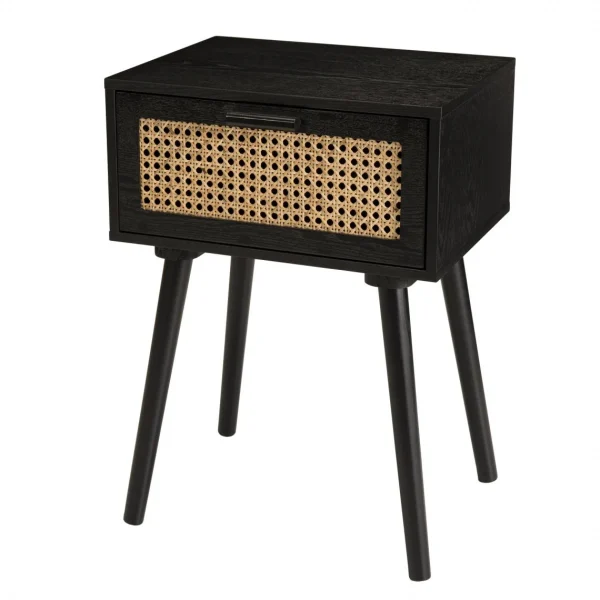 MACABANE Table De Chevet Noir 1 Tiroir Cannage – MIGUEL pas cher en ligne 3