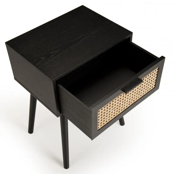 MACABANE Table De Chevet Noir 1 Tiroir Cannage – MIGUEL pas cher en ligne 4
