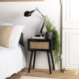 MACABANE Table De Chevet Noir 1 Tiroir Cannage – MIGUEL pas cher en ligne 13