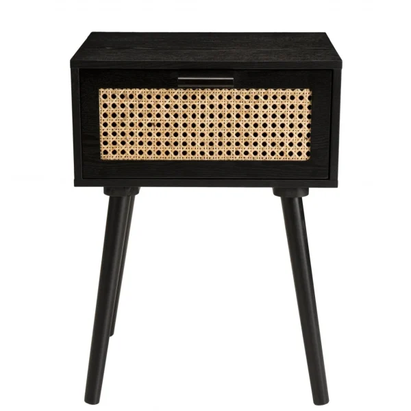 MACABANE Table De Chevet Noir 1 Tiroir Cannage – MIGUEL pas cher en ligne 1