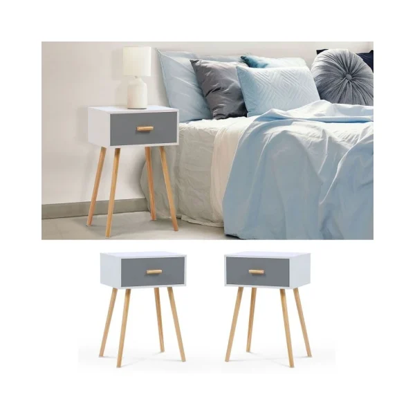 Idmarket Lot De 2 Tables De Chevet Blanches Et Grises Scandinaves En Bois de garantie authentique 1