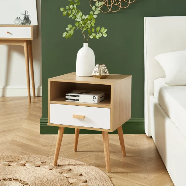 Baita Table De Chevet ULOS Décor Bois Et Blanc 1 Tiroir 1 Niche – L40cm excellente qualité 1