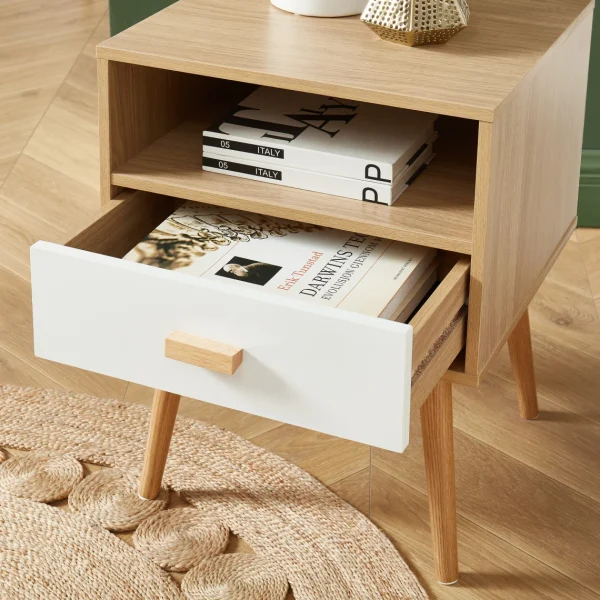 Baita Table De Chevet ULOS Décor Bois Et Blanc 1 Tiroir 1 Niche – L40cm excellente qualité 4