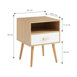 Baita Table De Chevet ULOS Décor Bois Et Blanc 1 Tiroir 1 Niche – L40cm excellente qualité 15