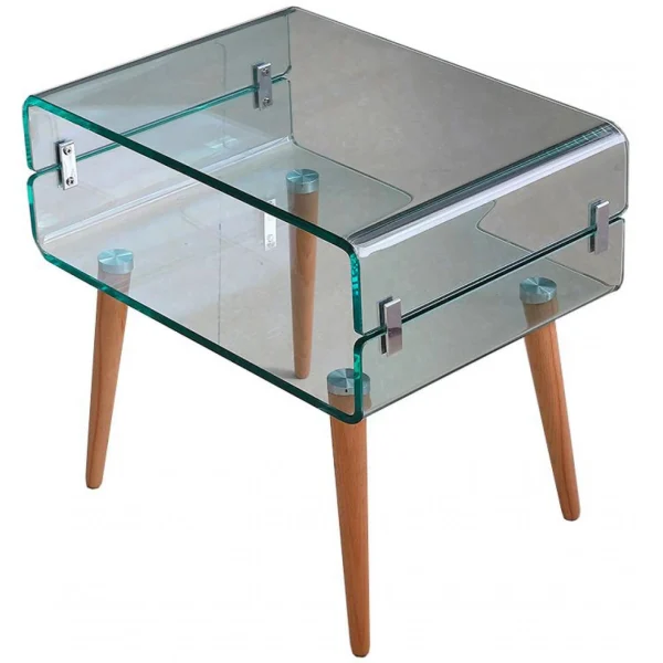 3S. X Home Table De Chevet Verre Bois FIRNA nouveau produit 1