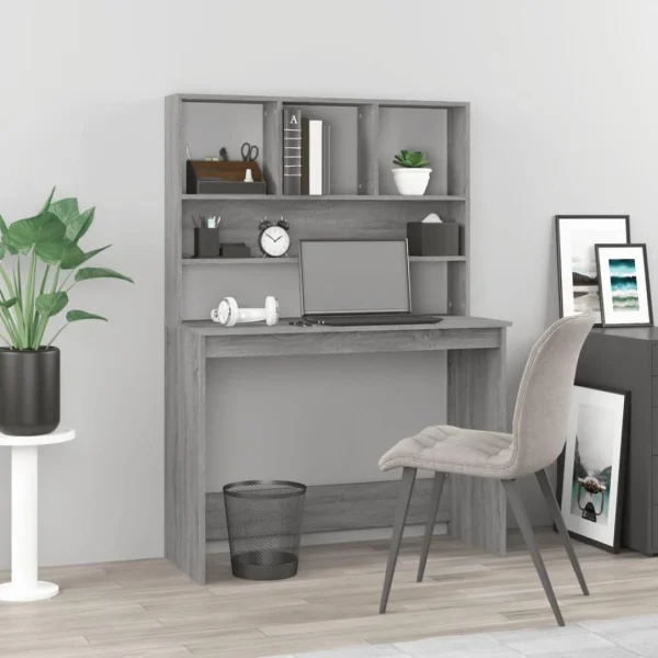 VidaXL Bureau Avec étagères Sonoma Gris 102x45x148cm Bois D’ingénie… marque pas cher en ligne 1