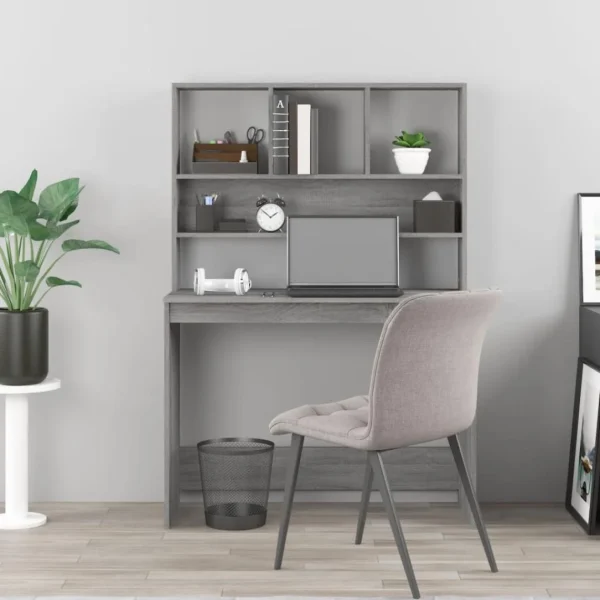 VidaXL Bureau Avec étagères Sonoma Gris 102x45x148cm Bois D’ingénie… marque pas cher en ligne 3