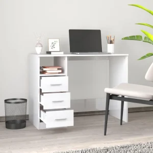 VidaXL Bureau Et Tiroirs Blanc Brillant 102x50x76 Cm Bois D’ingénieri… luxe soldes 9