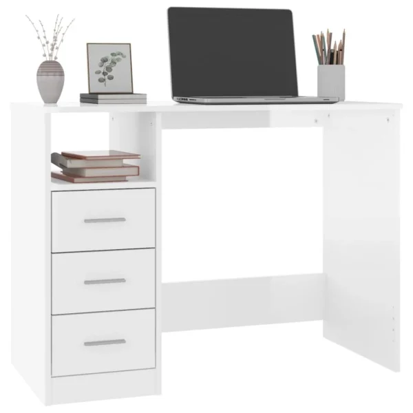 VidaXL Bureau Et Tiroirs Blanc Brillant 102x50x76 Cm Bois D’ingénieri… luxe soldes 4