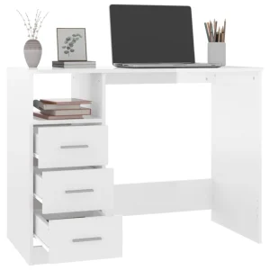 VidaXL Bureau Et Tiroirs Blanc Brillant 102x50x76 Cm Bois D’ingénieri… luxe soldes 13