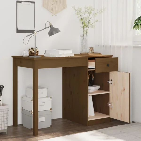 pas cher en ligne VidaXL Bureau Marron Miel 100x50x75 Cm Bois Massif De Pin 3