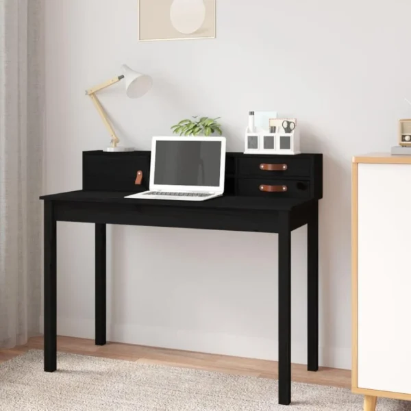 VidaXL Bureau Noir 110x50x93 Cm Bois Massif De Pin prix le plus bas 1