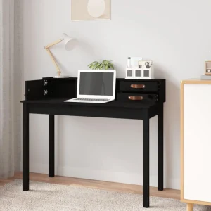 VidaXL Bureau Noir 110x50x93 Cm Bois Massif De Pin prix le plus bas 9